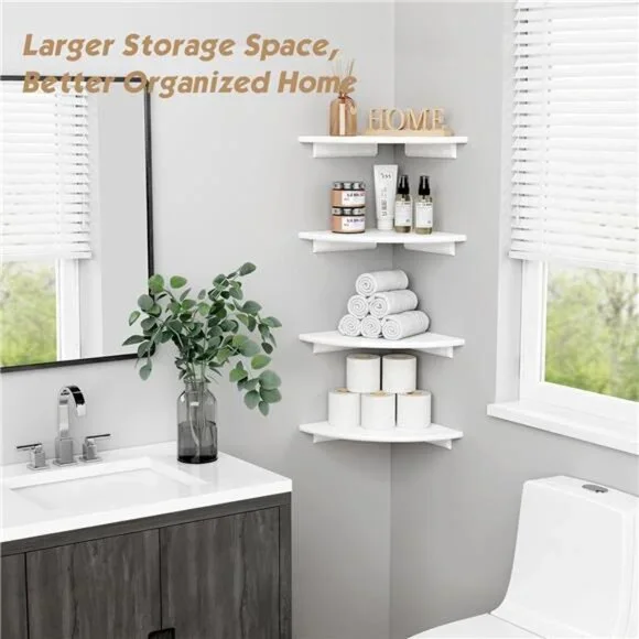 Forbena Corner White Floating Book Shelves for Wall Set of 4, Wood Nursery